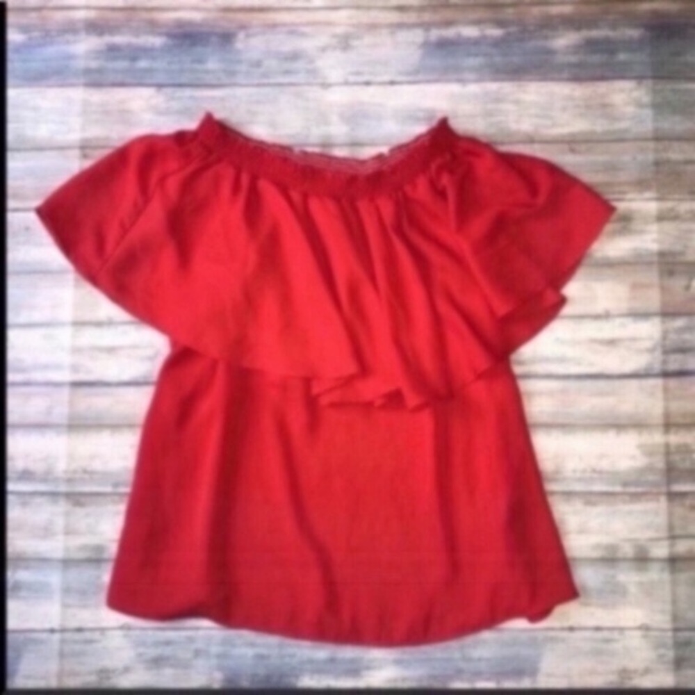 Show Me Your Mumu Red Bungalow Off The Shoulder Flounce Top - Picture 2 of 9